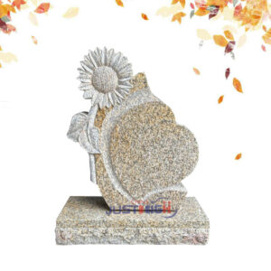 Sunflower carved granite upright tombstone-2