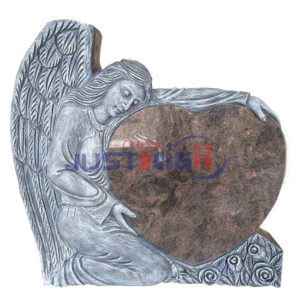 angel with heart shape granite headstone