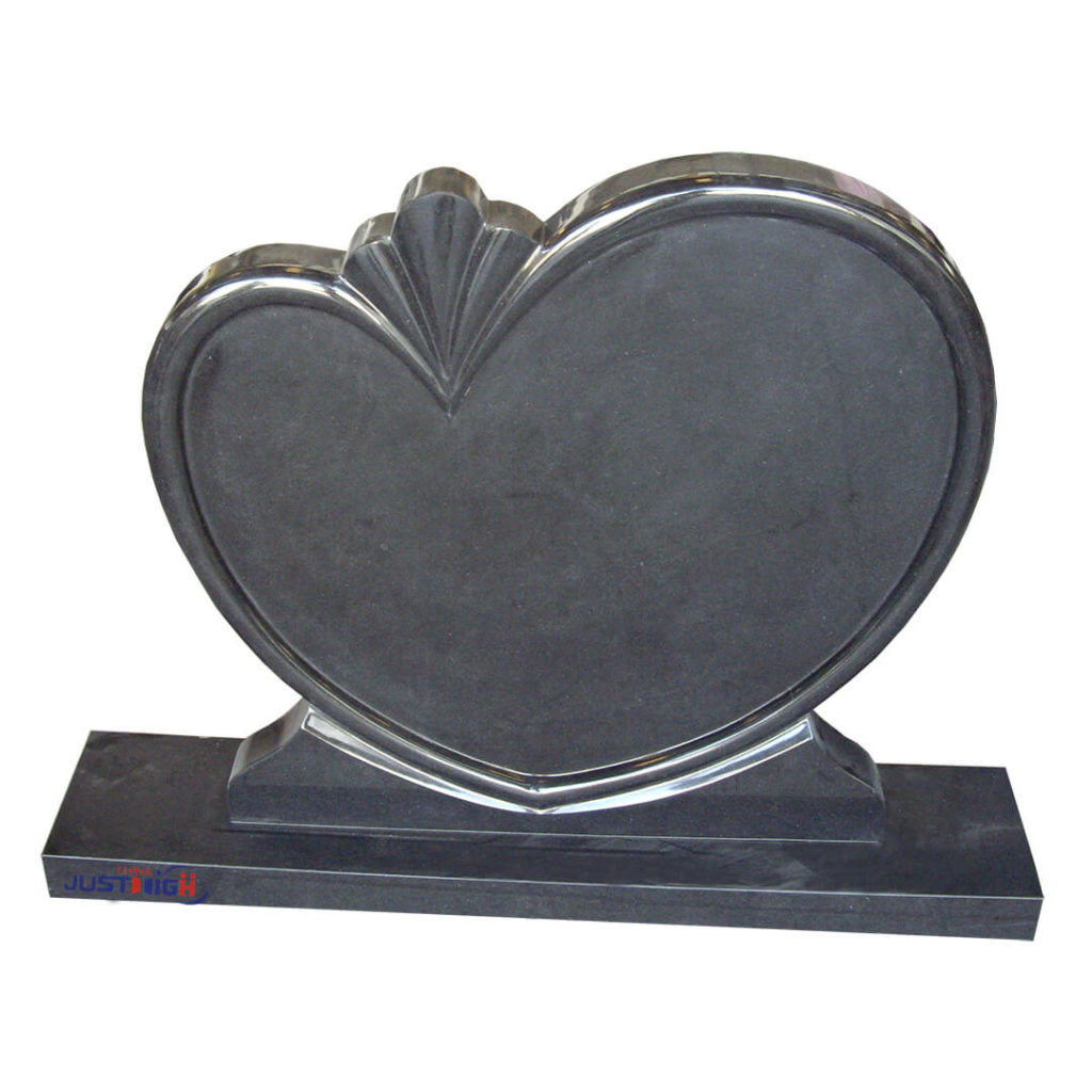Unique polished black granite heart shaped headstone