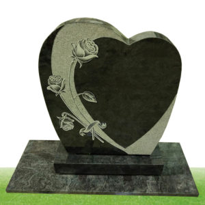 Heart shape headstone with rose carving