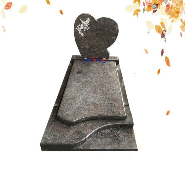 heart shape granite headstone with bird image
