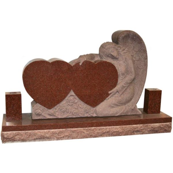 red color double heart and angel headstone