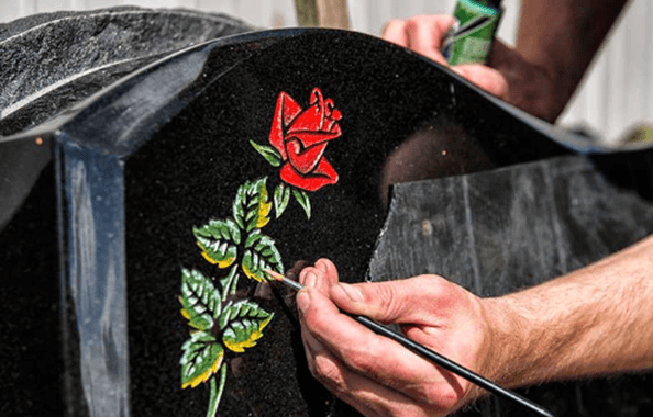 custom design rose carved headstone