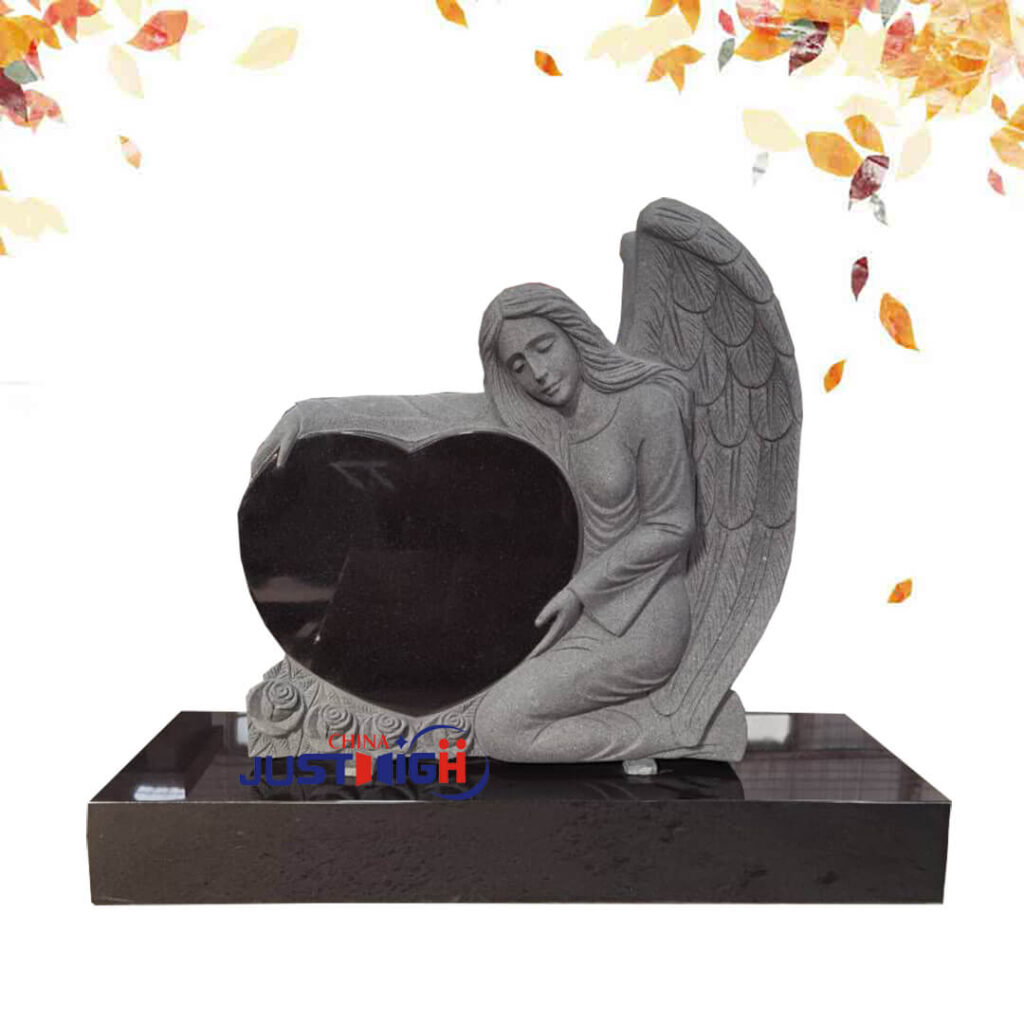 India black granite angel heart shapte headstone Justhighstone