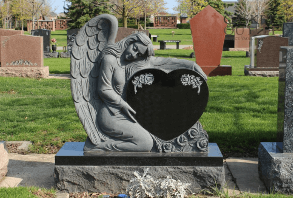 angel granite with heart shape headstone