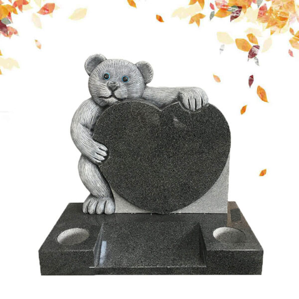 bear with heart shape granite headstone