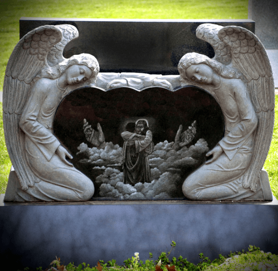 double angel granite headstone