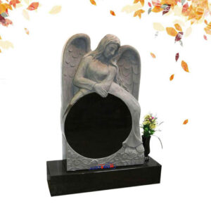 angel carved granite upright headstone-1